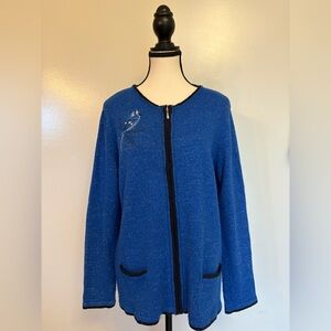Vintage 1990s Northern Reflections Zip Front Bluebird Cardigan